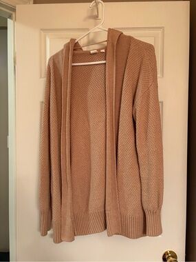 Gap Cotton Open-Front Hooded Knit Cardigan - Beige